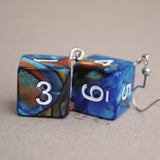 Blue Copper Swirl swirl RPG dice earrings