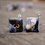 Black & White Swirl swirl RPG dice earrings