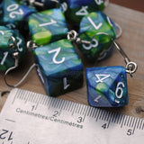 Green & Blue Swirl swirl RPG dice earrings