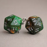 Rustic Forest Sparkle swirl RPG dice earrings