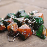 Rustic Forest Sparkle swirl RPG dice earrings