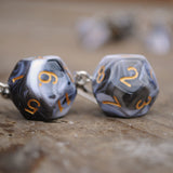 Black & White Swirl swirl RPG dice earrings