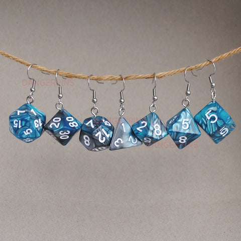 Steel Sky Swirl swirl RPG dice earrings