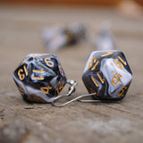 Black & White Swirl swirl RPG dice earrings