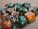 Rustic Forest Sparkle swirl RPG dice earrings