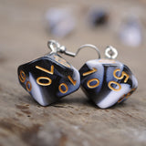 Black & White Swirl swirl RPG dice earrings