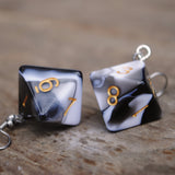 Black & White Swirl swirl RPG dice earrings