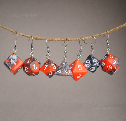 Tangerine Storm Swirl swirl RPG dice earrings