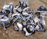 Black & White Swirl swirl RPG dice earrings