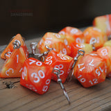 Orange Crush Swirl swirl RPG dice earrings