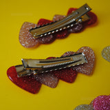 Set of 2 Glitter Hearts Barrette hair clips - 6.3cm