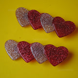 Set of 2 Glitter Hearts Barrette hair clips - 6.3cm