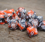 Tangerine Storm Swirl swirl RPG dice earrings