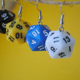 20 Sided opaque RPG dice earrings  - 20mm Colors d20