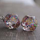 Clear Sparkle RPG dice earrings