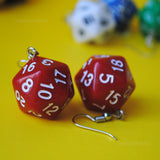 20 Sided opaque RPG dice earrings  - 20mm Colors d20