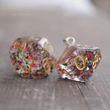 Clear Sparkle RPG dice earrings