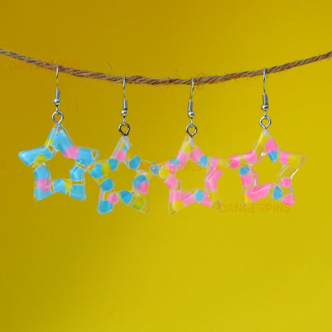 2 pairs of Pink & Blue blobby stars earrings