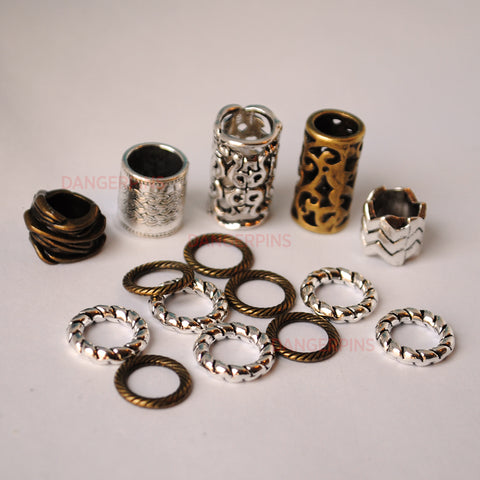 15 Mixed Bronze & Silver hair or beard Beads