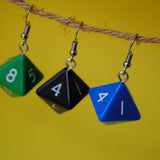 8 Sided diamond opaque RPG dice earrings  - 18mm Colors d8