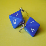 8 Sided diamond opaque RPG dice earrings  - 18mm Colors d8