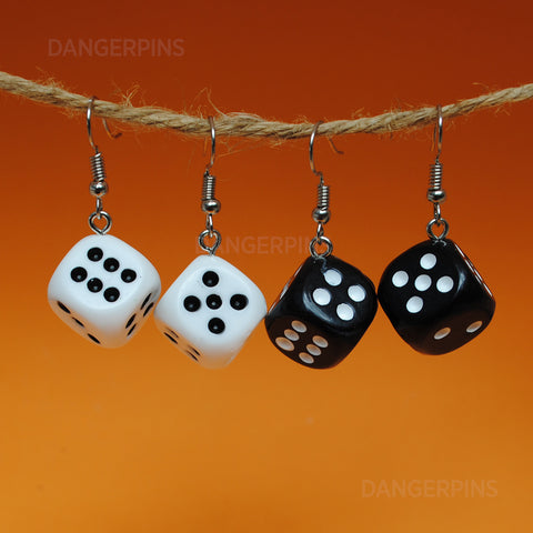 2 Pairs Black & White D6 dice Earrings