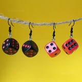 2 Pairs Black & Red D6 dice Earrings