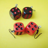 2 Pairs Black & Red D6 dice Earrings