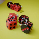 2 Pairs Black & Red D6 dice Earrings