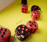 2 Pairs Black & Red D6 dice Earrings