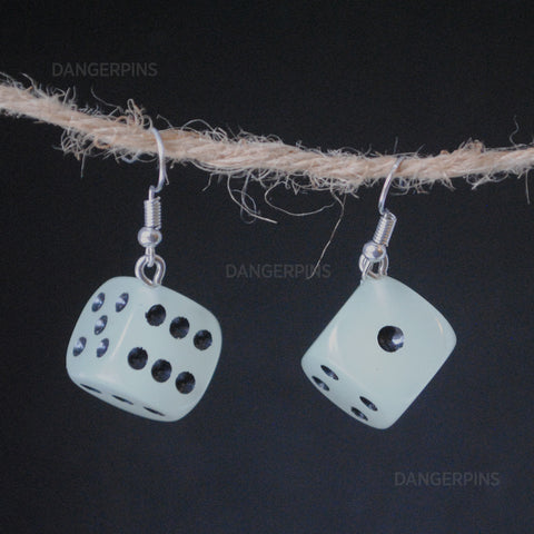 Glow in the Dark dice earrings  - 1.6cm