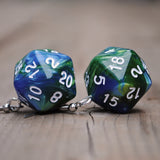 Green & Blue Swirl swirl RPG dice earrings