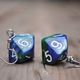 Green & Blue Swirl swirl RPG dice earrings