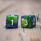 Green & Blue Swirl swirl RPG dice earrings