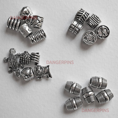 Set of 5 Mixed Viking / Celtic beads, silver, alloy braid. vikings beard dreadlocks charms