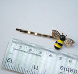 Set of 2 small Bees hair clips with crystal wings - Gold color