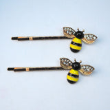 Set of 2 small Bees hair clips with crystal wings - Gold color