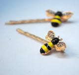 Set of 2 small Bees hair clips with crystal wings - Gold color