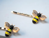 Set of 2 small Bees hair clips with crystal wings - Gold color