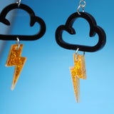 Acrylic Thunder cloud earrings - Black and Gold