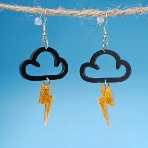 Acrylic Thunder cloud earrings - Black and Gold