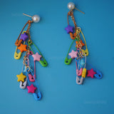 Rainbow punk stars & safety pins earrings