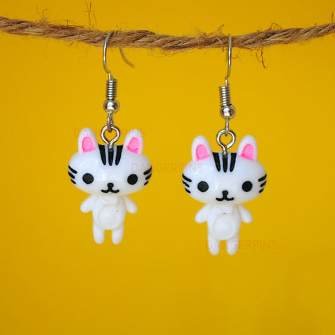 Cute White Cat resin earrings