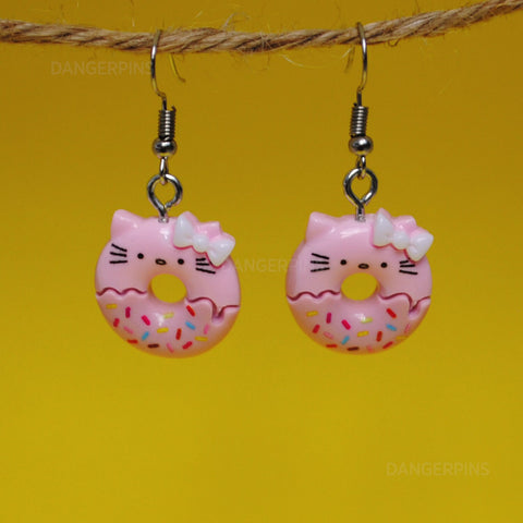 Pink Kitten donut earrings