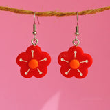 Simple Red Cherry Blossom flower earrings