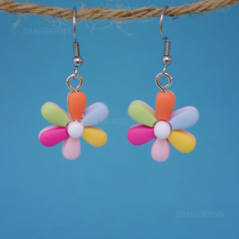 Small pastel rainbow daisy flowers earrings