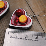 Large love heart fruit cake earrings