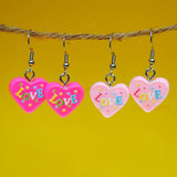 2 Pairs of Small Love Declarations heart earrings