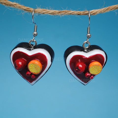 Large love heart fruit cake earrings