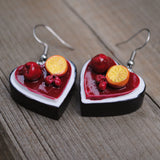 Large love heart fruit cake earrings